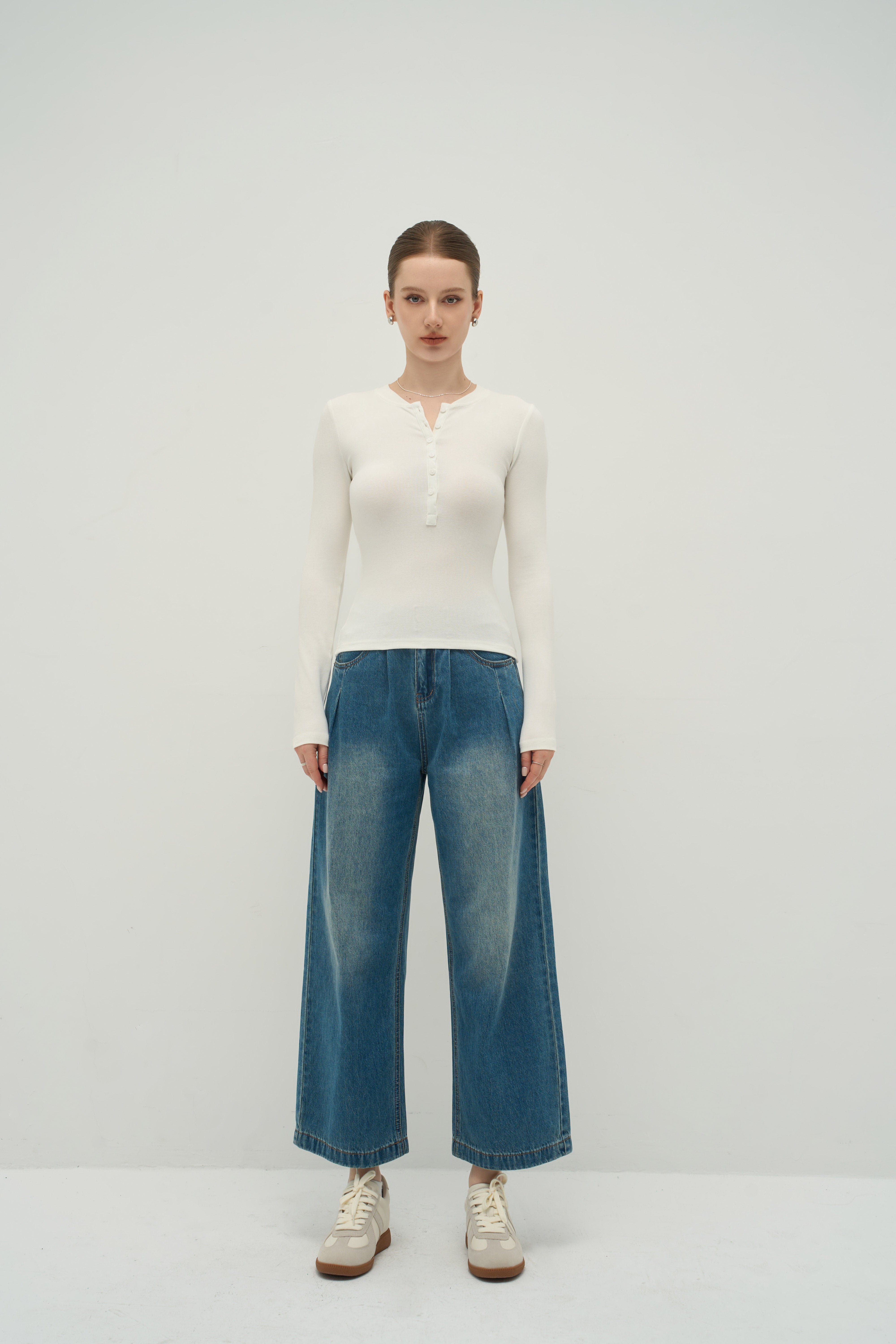 Merra Muse cashmere-touch henley long sleeve styled for effortless everyday wear
