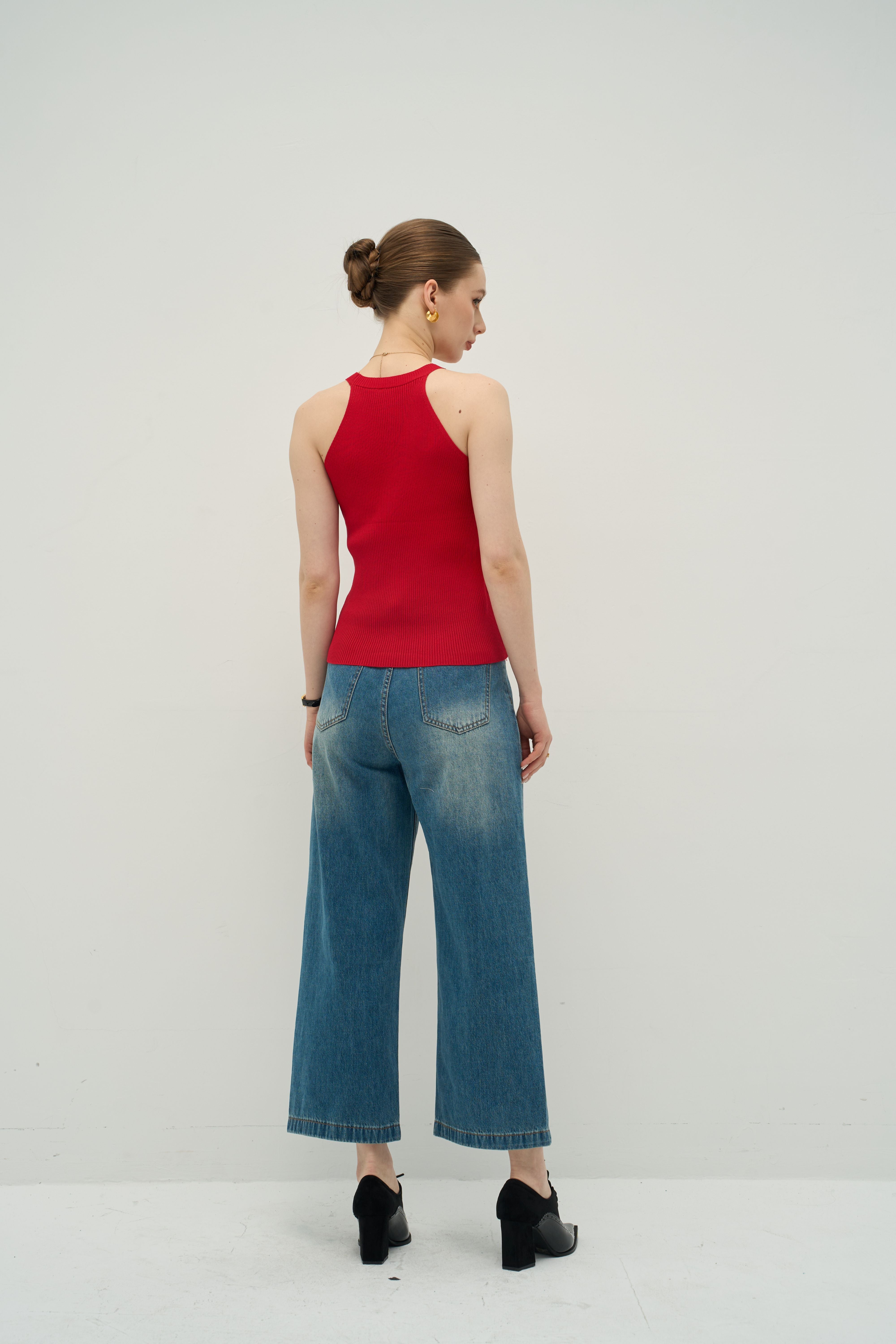 Halter V-Neck Ribbed Button Tank – Quiet Luxury Essential | Merra Muse