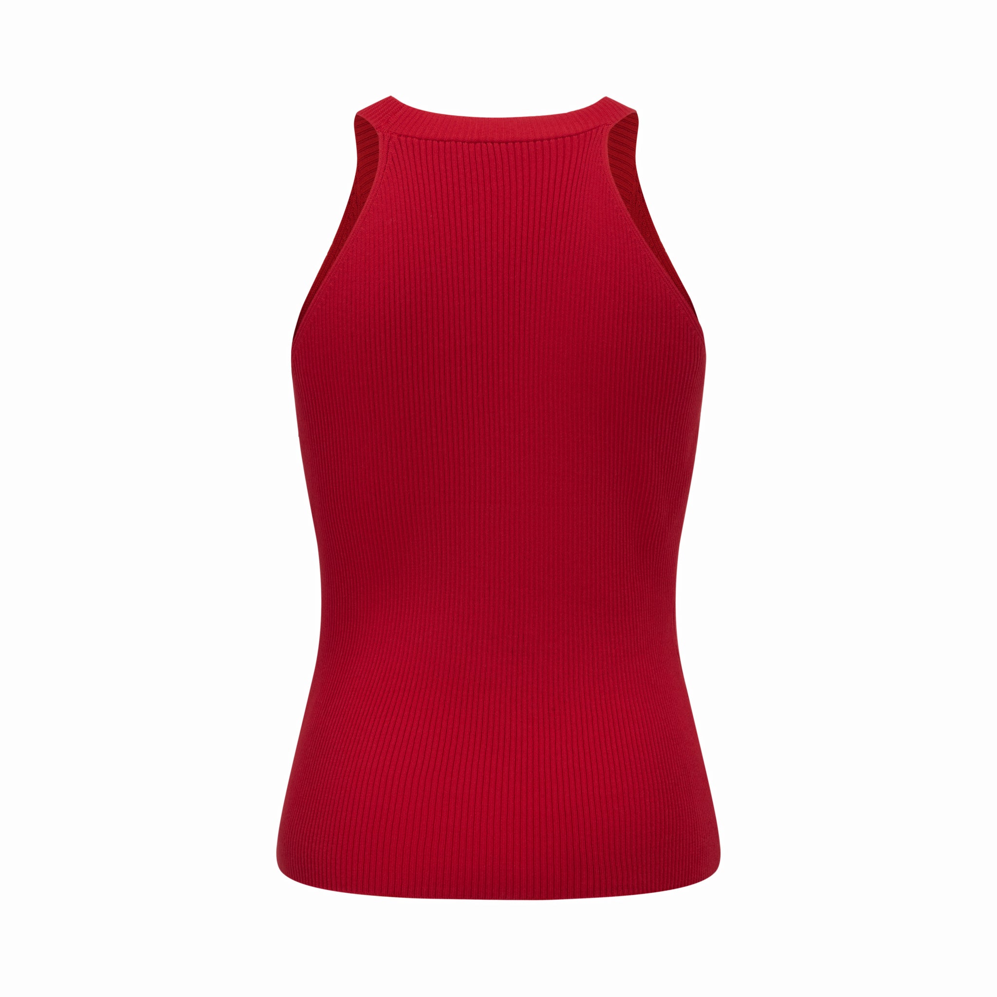 Merra Muse halter V-neck ribbed button tank with a fitted silhouette 
