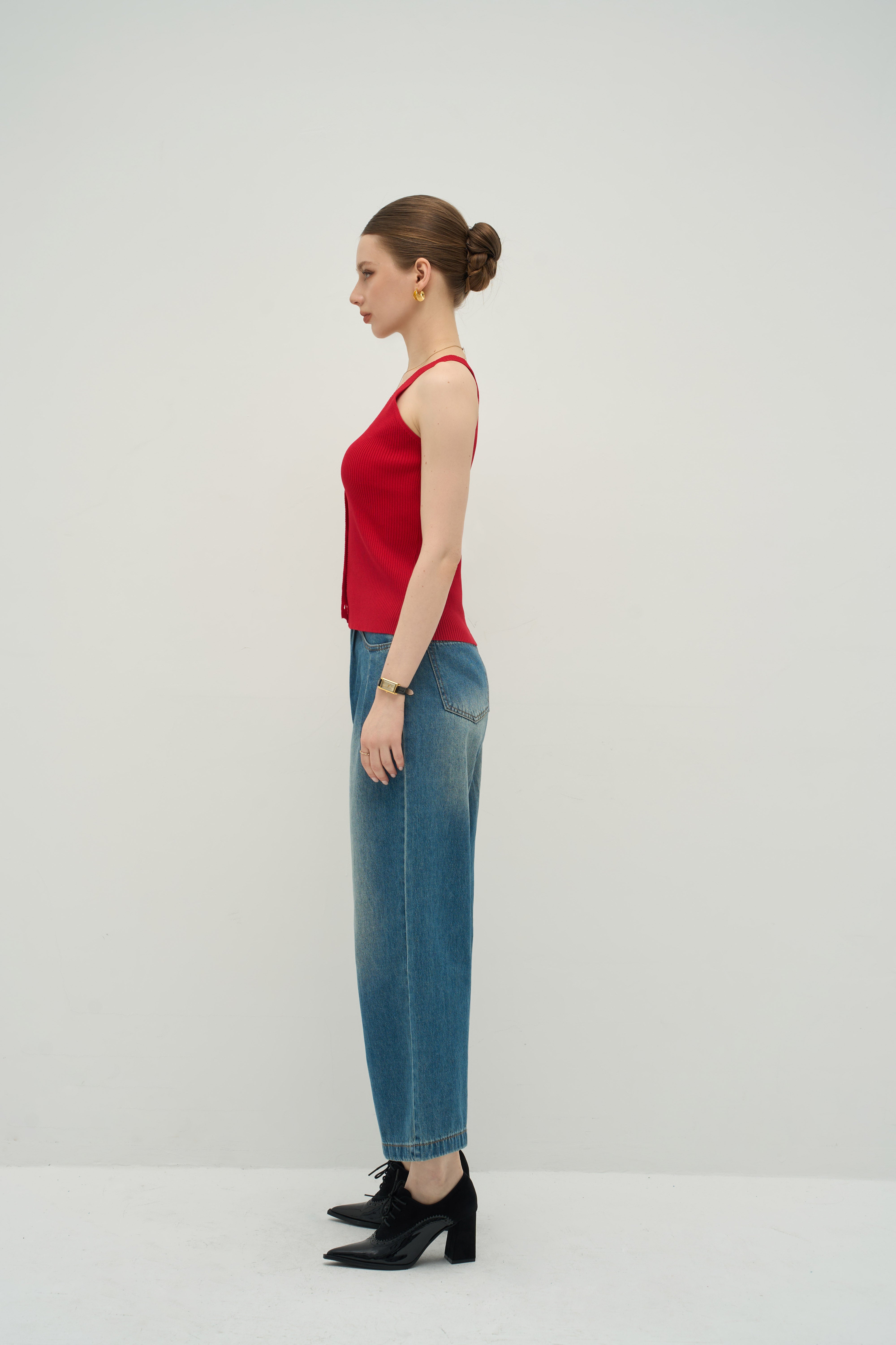 Halter V-Neck Ribbed Button Tank – Quiet Luxury Essential | Merra Muse