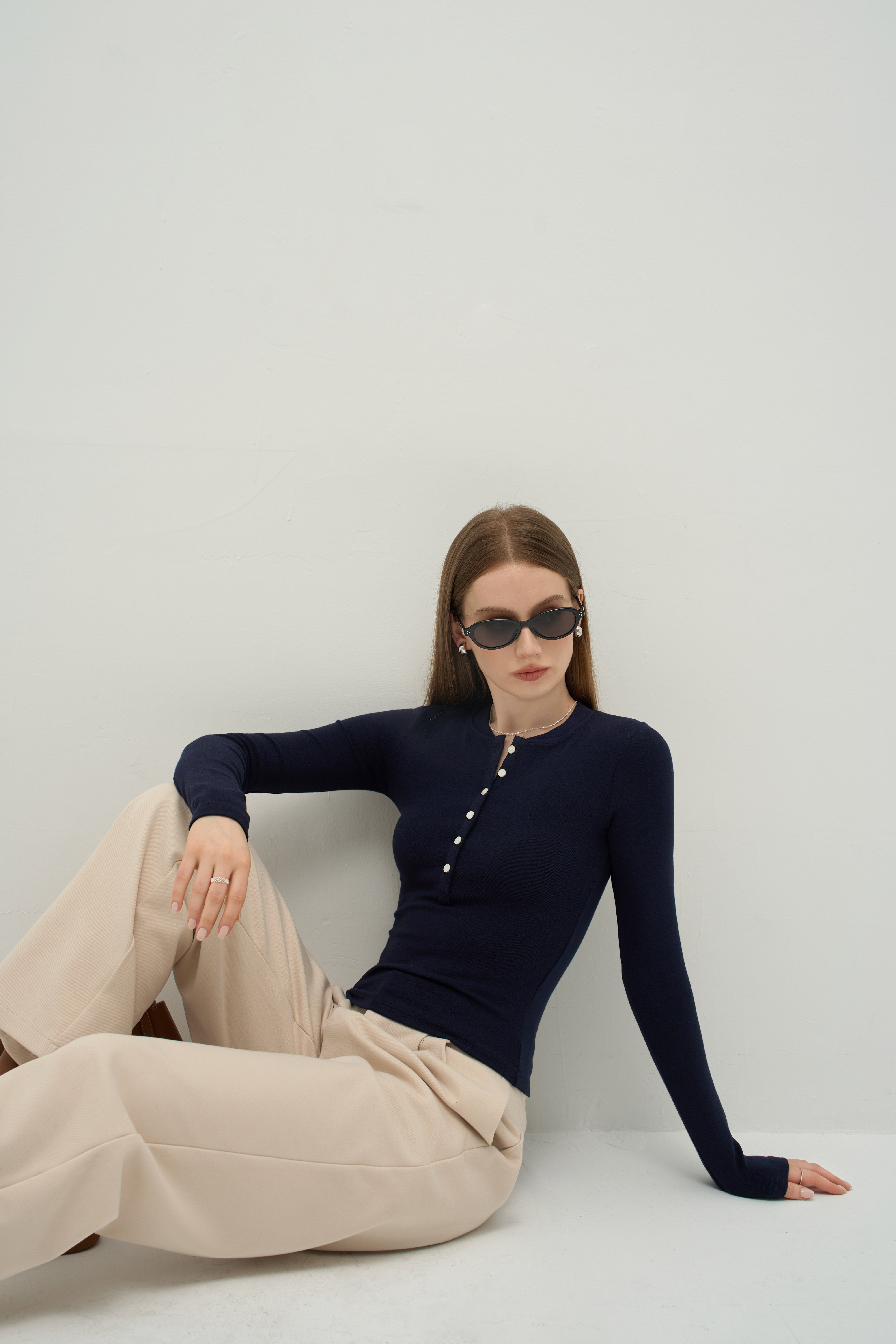 The Refined Cashmere-Touch Henley Long Sleeve | Merra Muse
