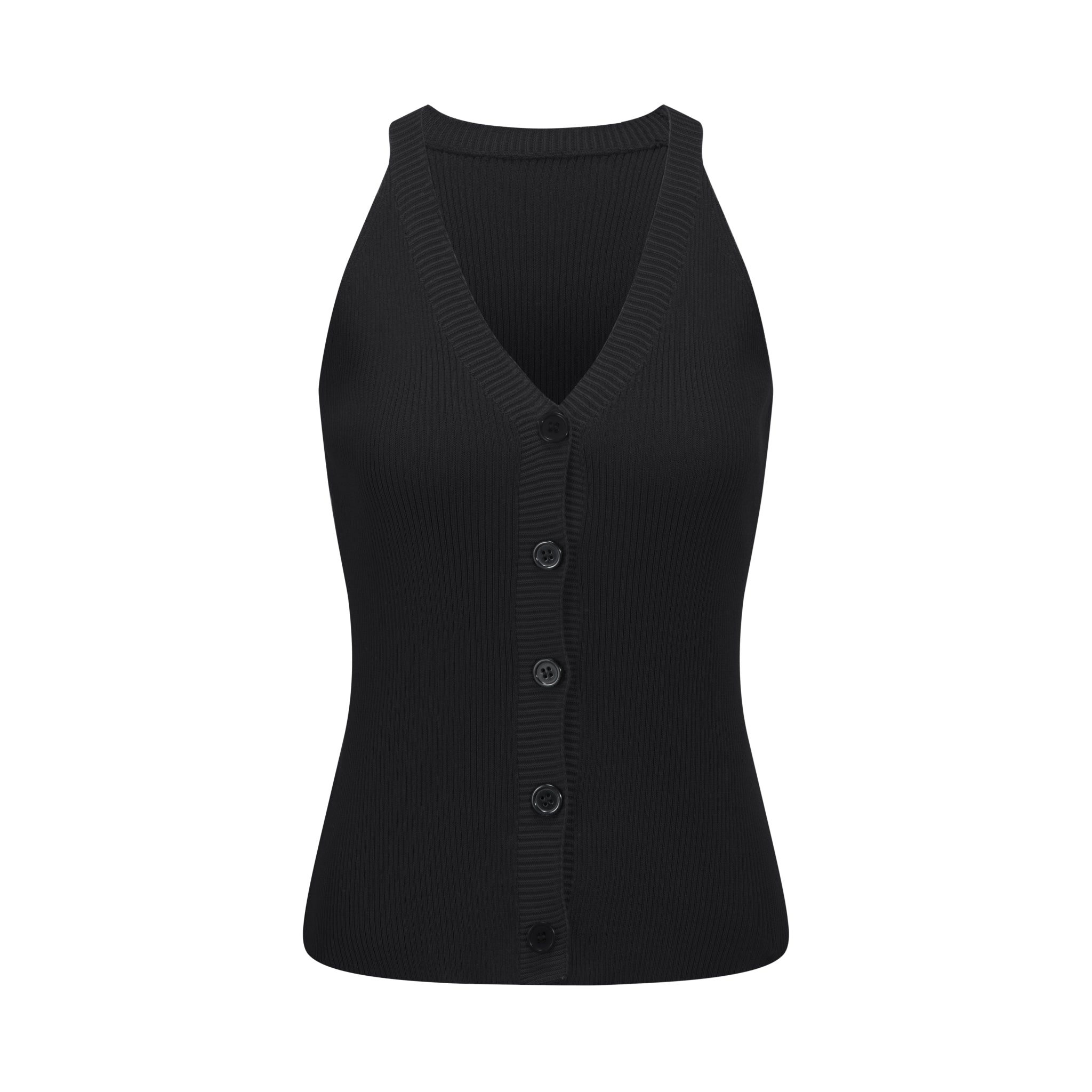 Halter V-Neck Ribbed Button Tank – Quiet Luxury Essential | Merra Muse