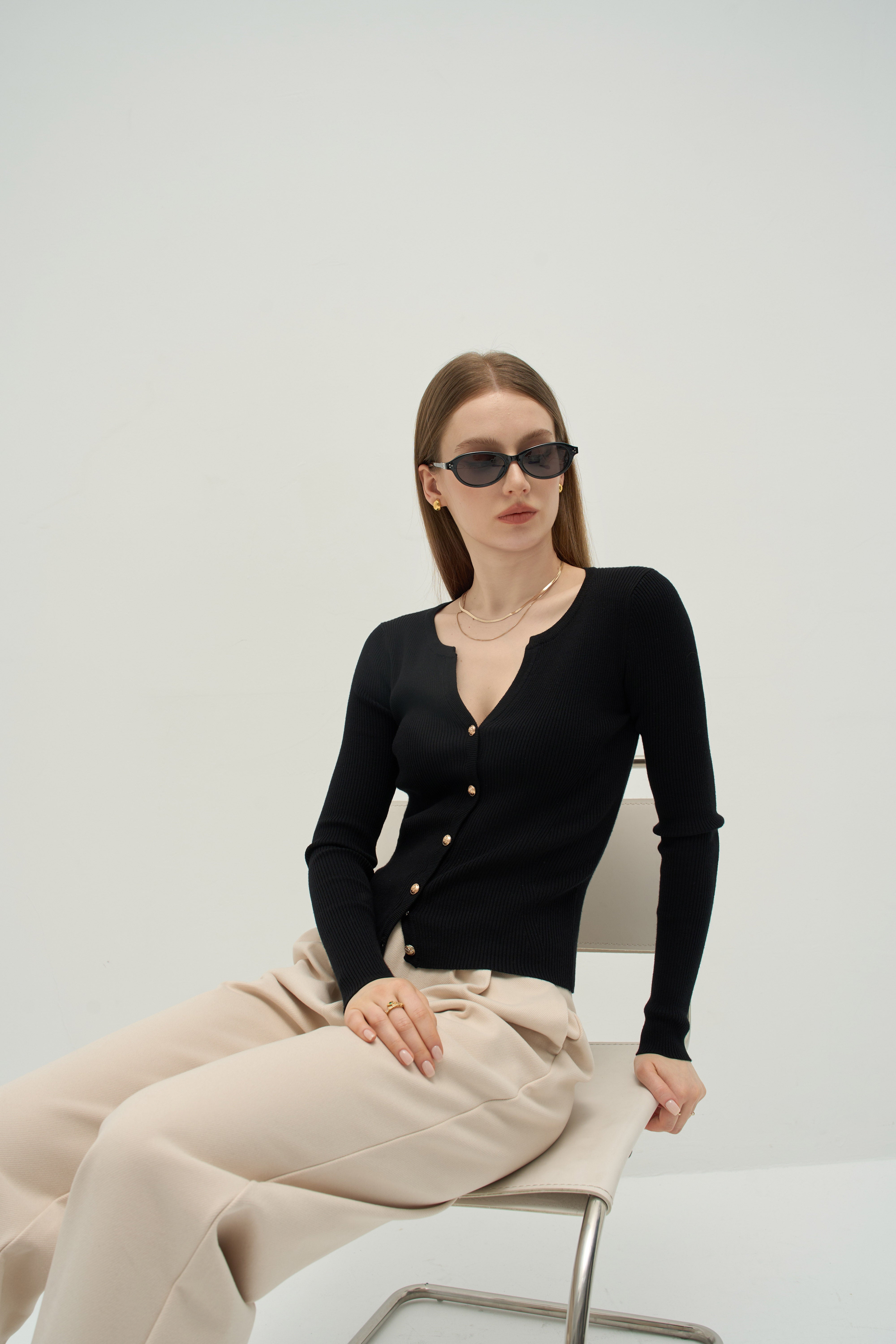 Contour Ribbed Knit Cardigan Top