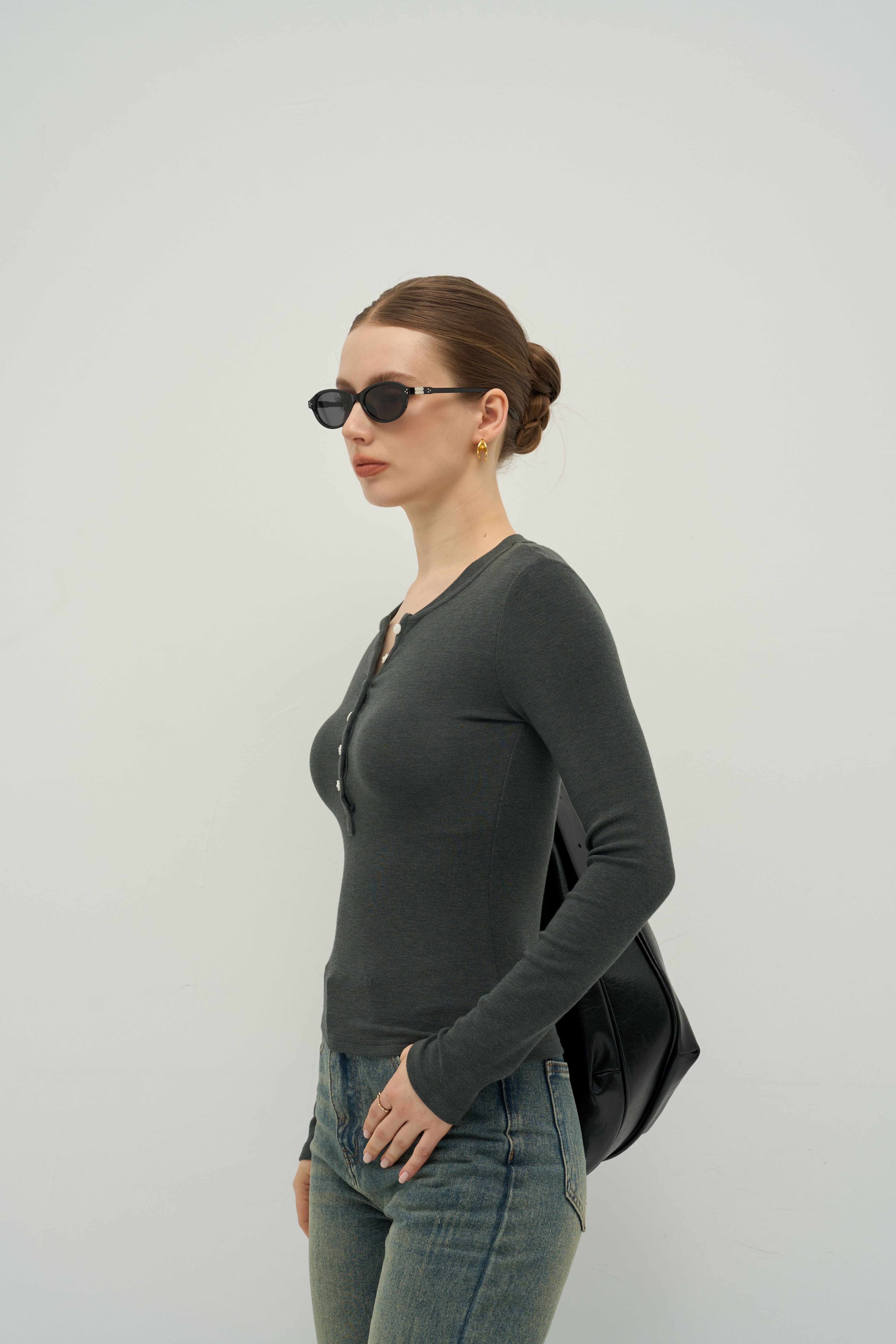 Merra Muse cashmere-touch henley long sleeve styled for effortless everyday wear
