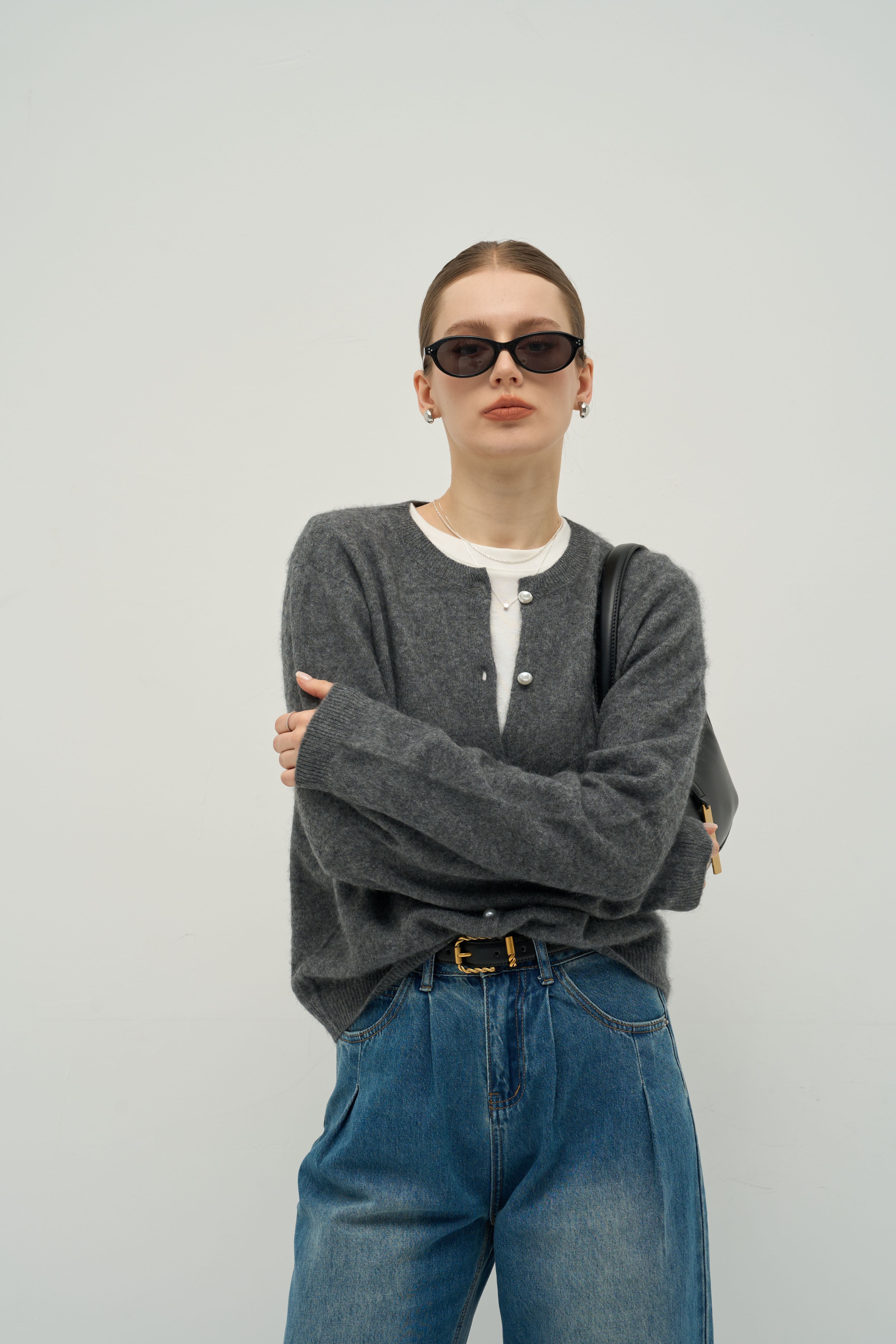 Merra Muse premium cashmere knit cardigan with soft hand-feel and fine gauge texture
