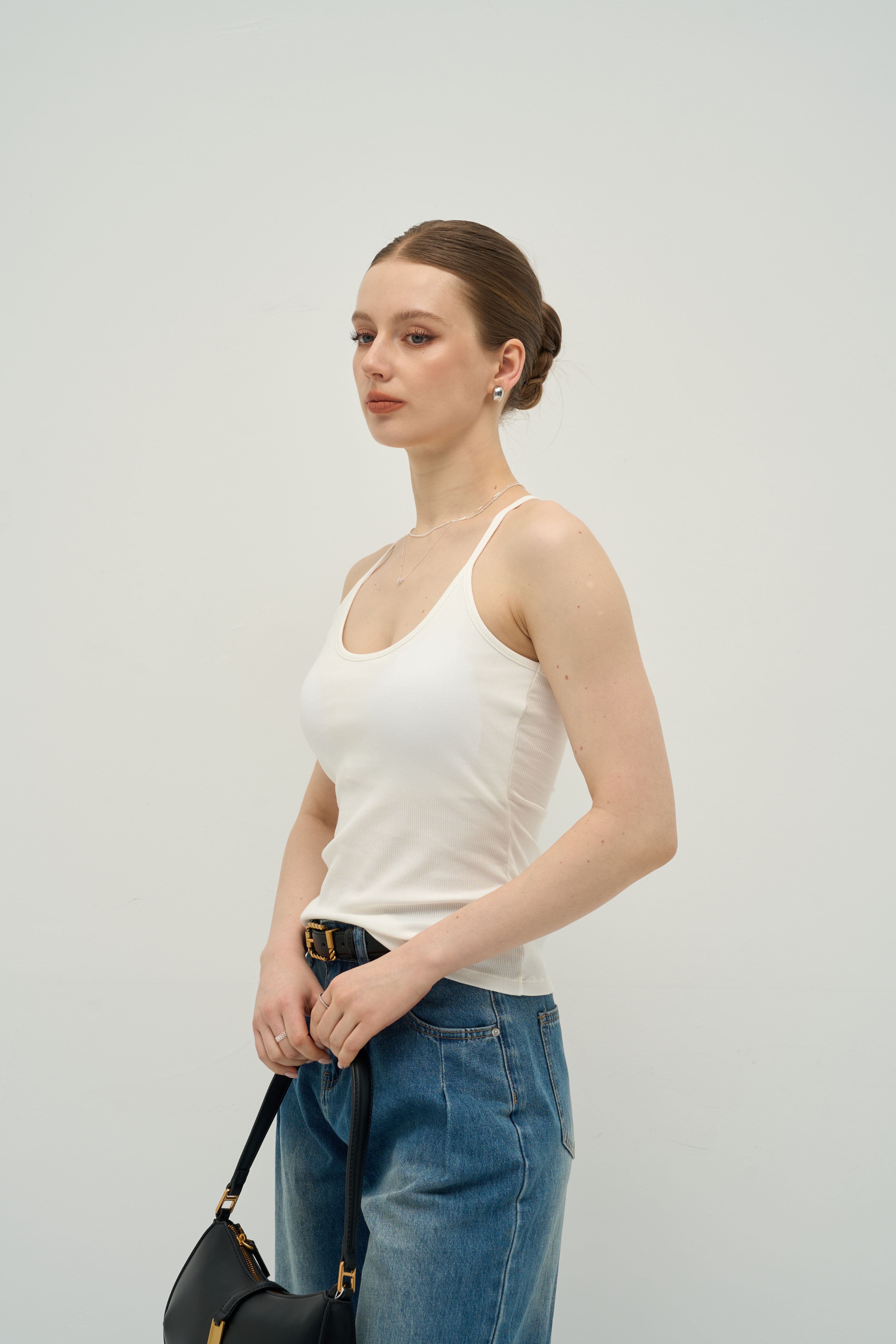 Ribbed Padded Camisole-Contoured back