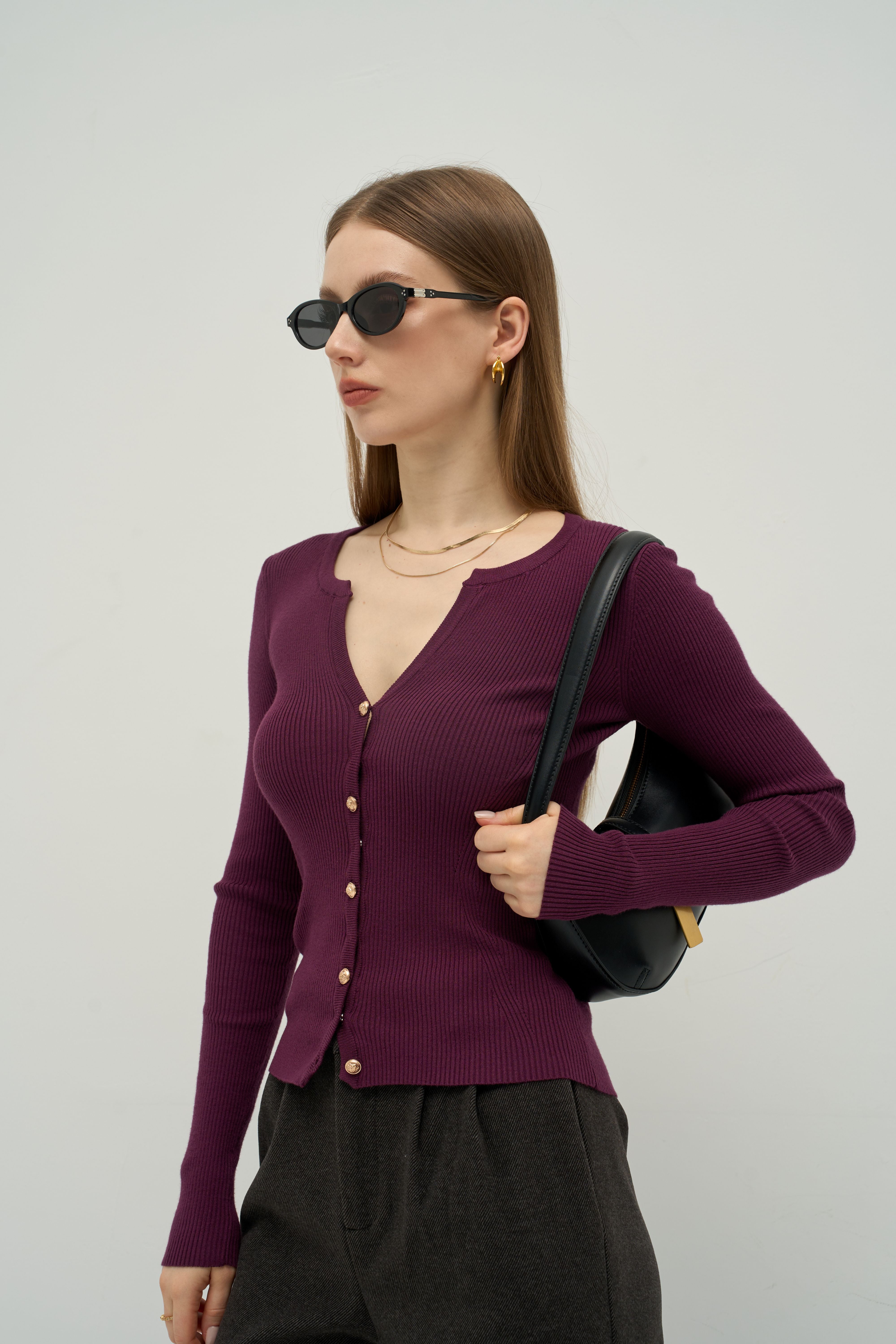 Contour Ribbed Knit Cardigan Top