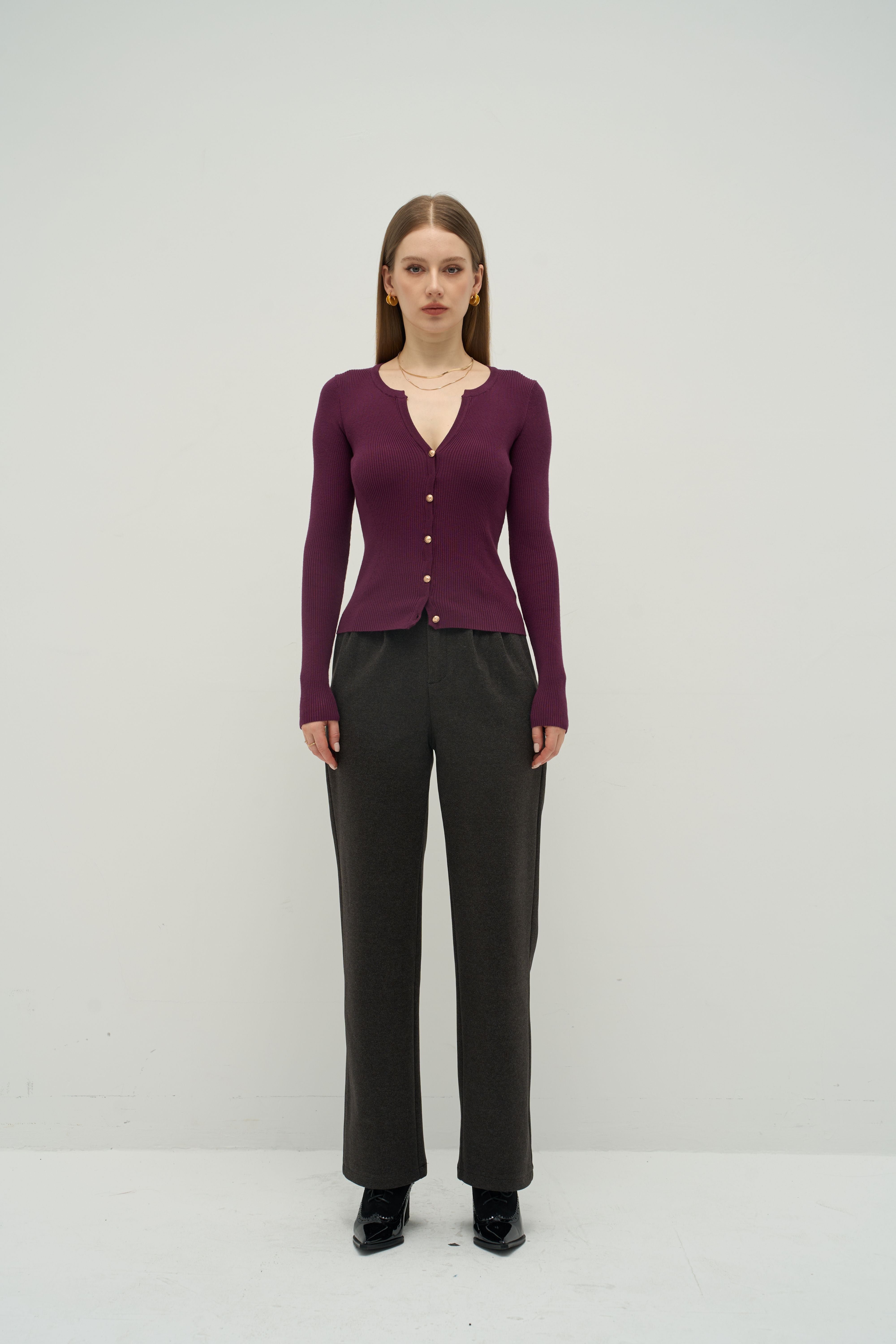 Contour Ribbed Knit Cardigan Top