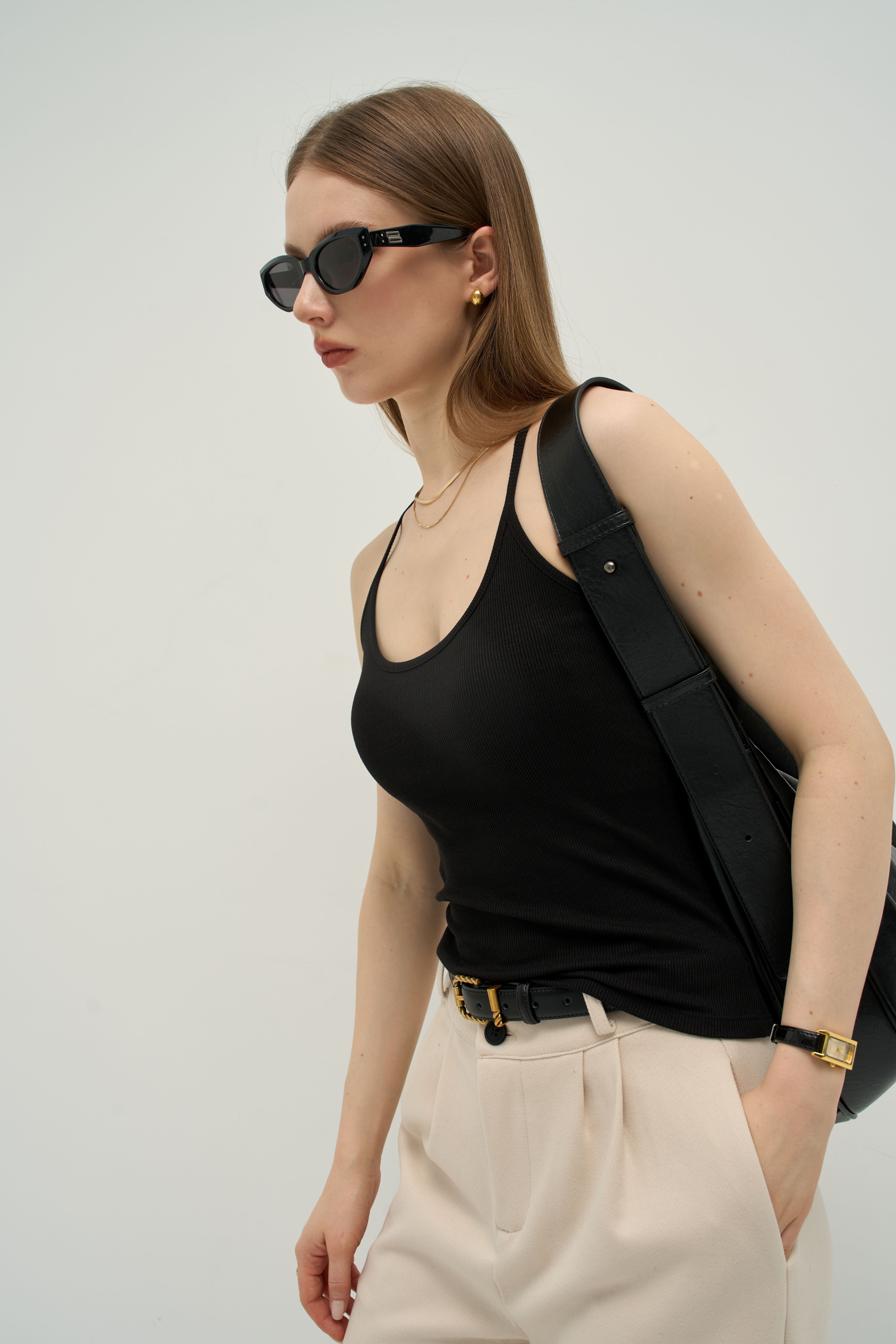 Ribbed Padded Camisole-Contoured back