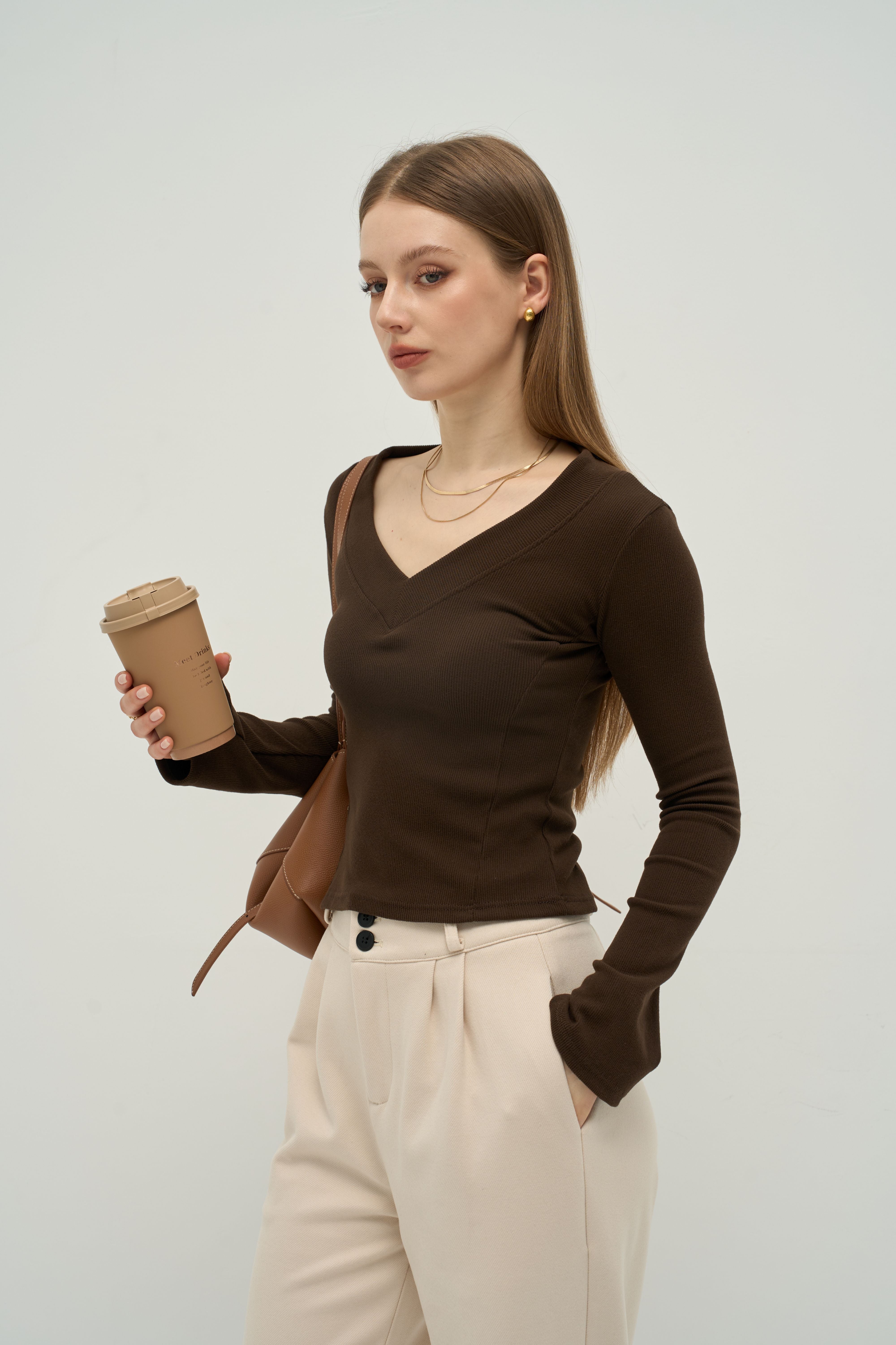 Contour V-Neck Long Sleeve Top
