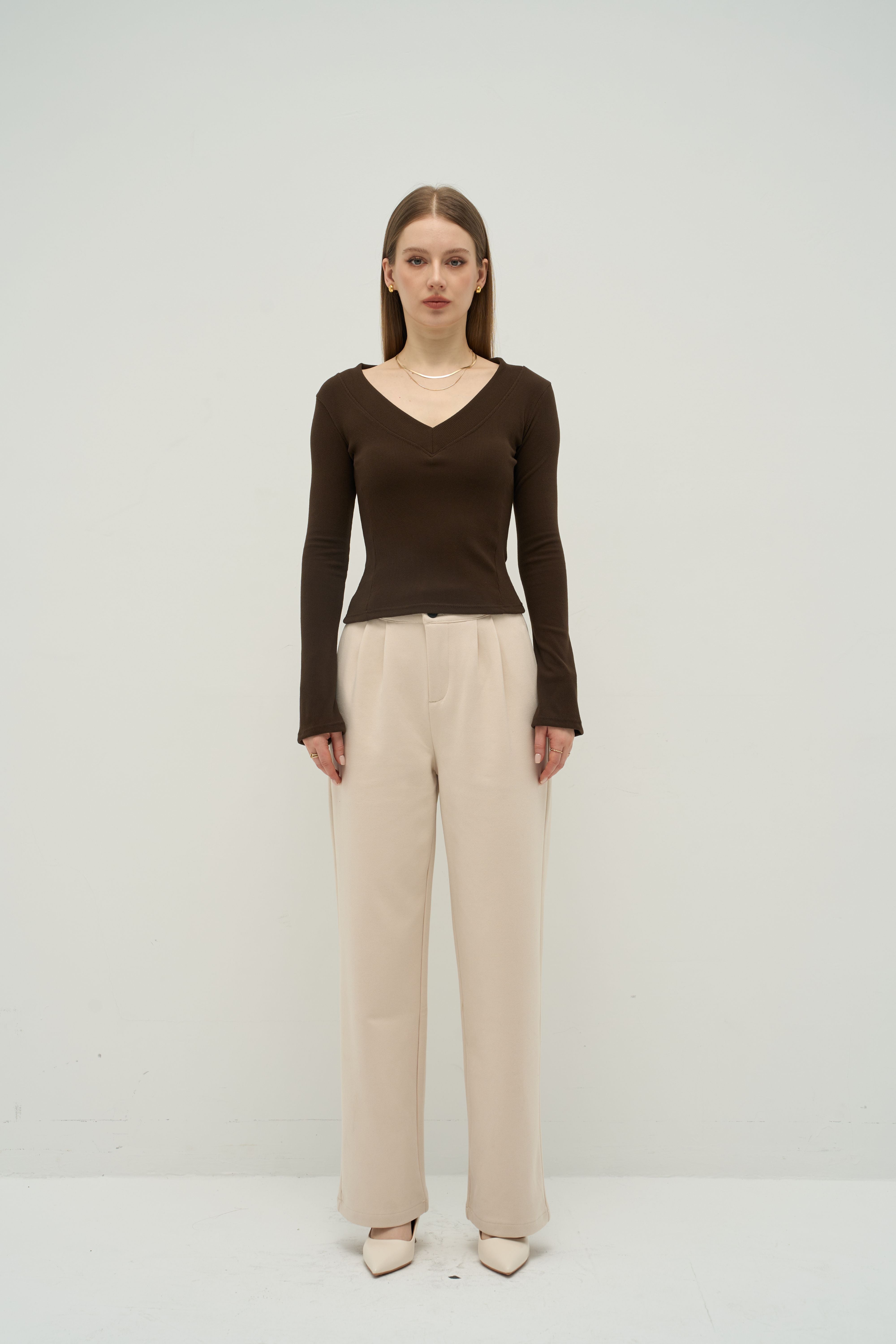 Contour V-Neck Long Sleeve Top