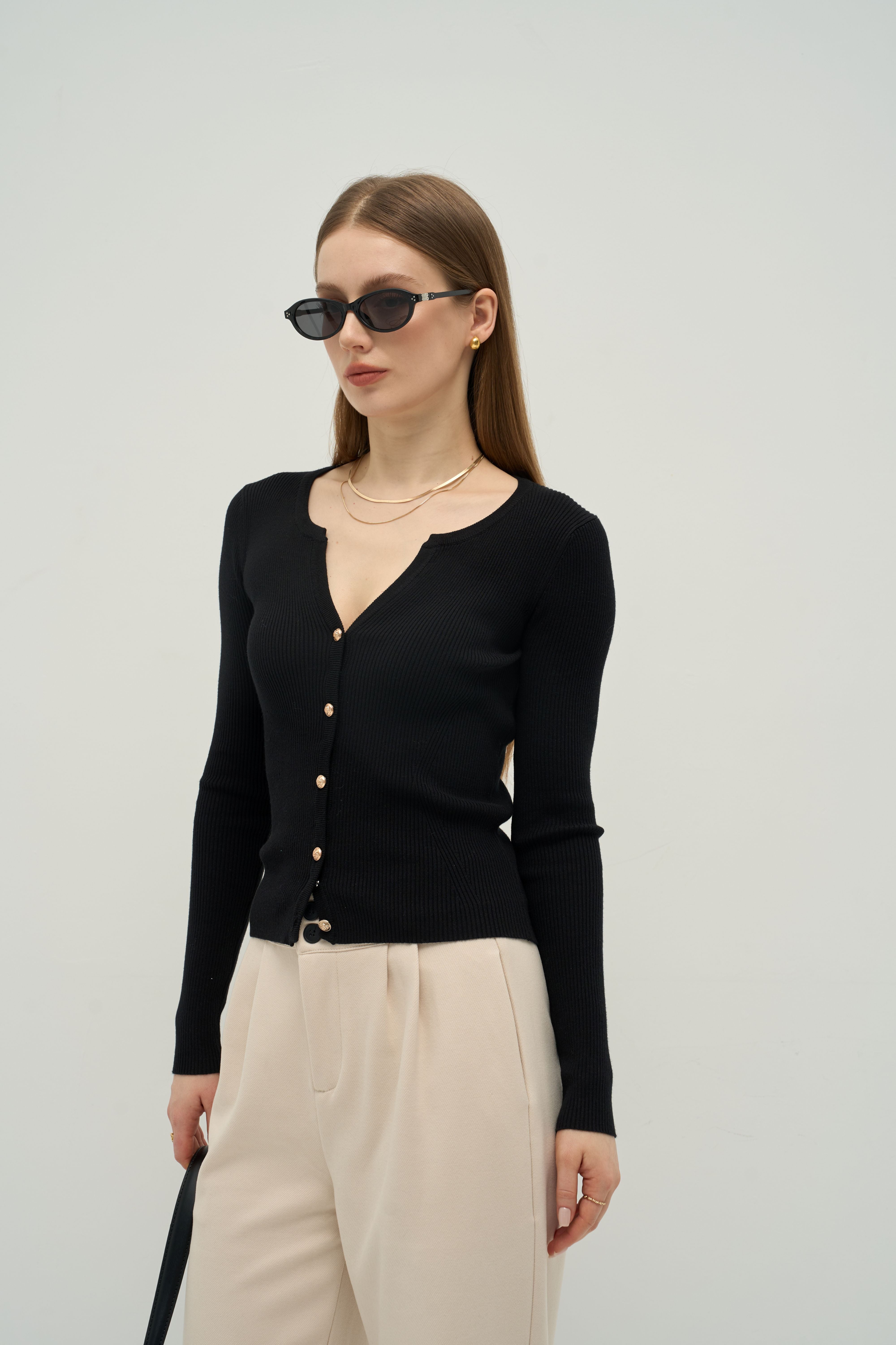 Contour Ribbed Knit Cardigan Top